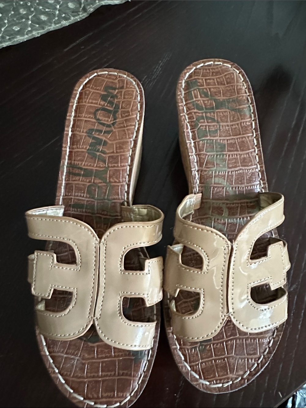 Sam Edelman Beige Brown Platform Slide Sandals